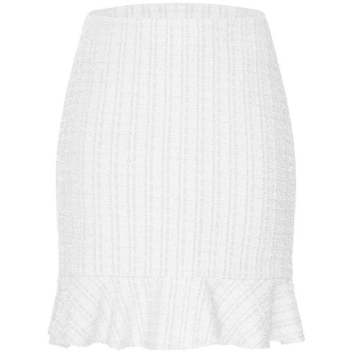 Women Tweed Ruffled Hem Pencil Skirt High Waist Bodycon Mini Costume Party - Picture 46 of 109