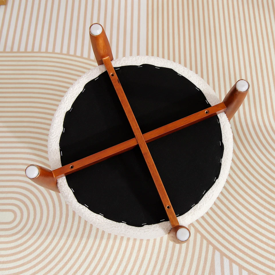 Teddy Velvet Round Storage Ottoman White Foot Rest Round Footstool For Bedroom - Image 4 of 4