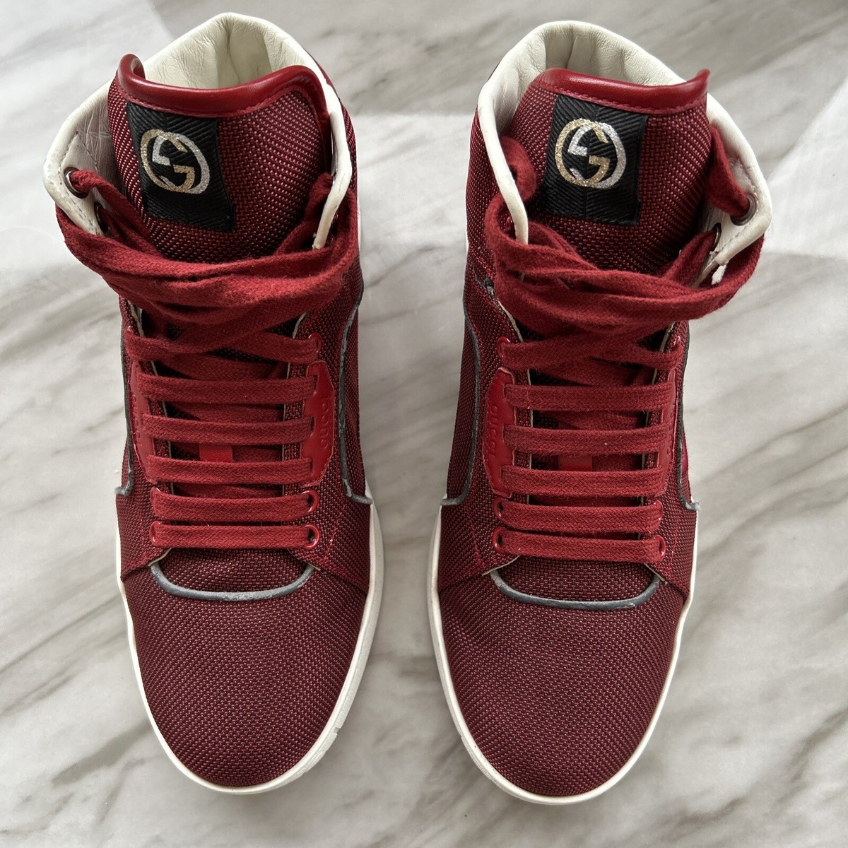 Mens Gucci Rosso High Top Lace Up Red GG Sneaker Size 6G Mens Gucci Rosso High Top Lace Up Red GG Sneaker Size 6G