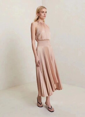AUTH A.L.C. Renzo II Pleated Midi Dress Beige Sz 0/8 | eBay