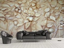 3D Relief Money Tree Gold Apple Self-adhesive Removeable Wallpaper Wall Mural