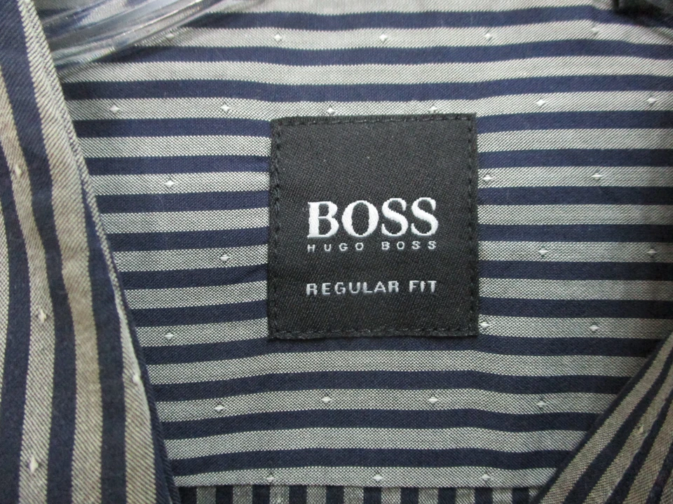 Camisa Hugo Boss Abotonada Mediana Adulto Gris Oscuro Rayas Calce Regular Algodón Para Hombres Foto 4 de 4