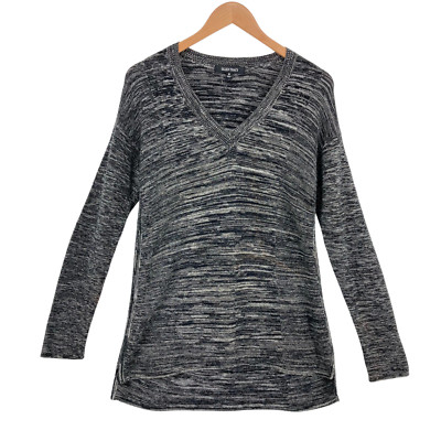 Ellen Tracy Sweater Medium Women Black/White Cotton V-Neck Long Sleeve Pullover