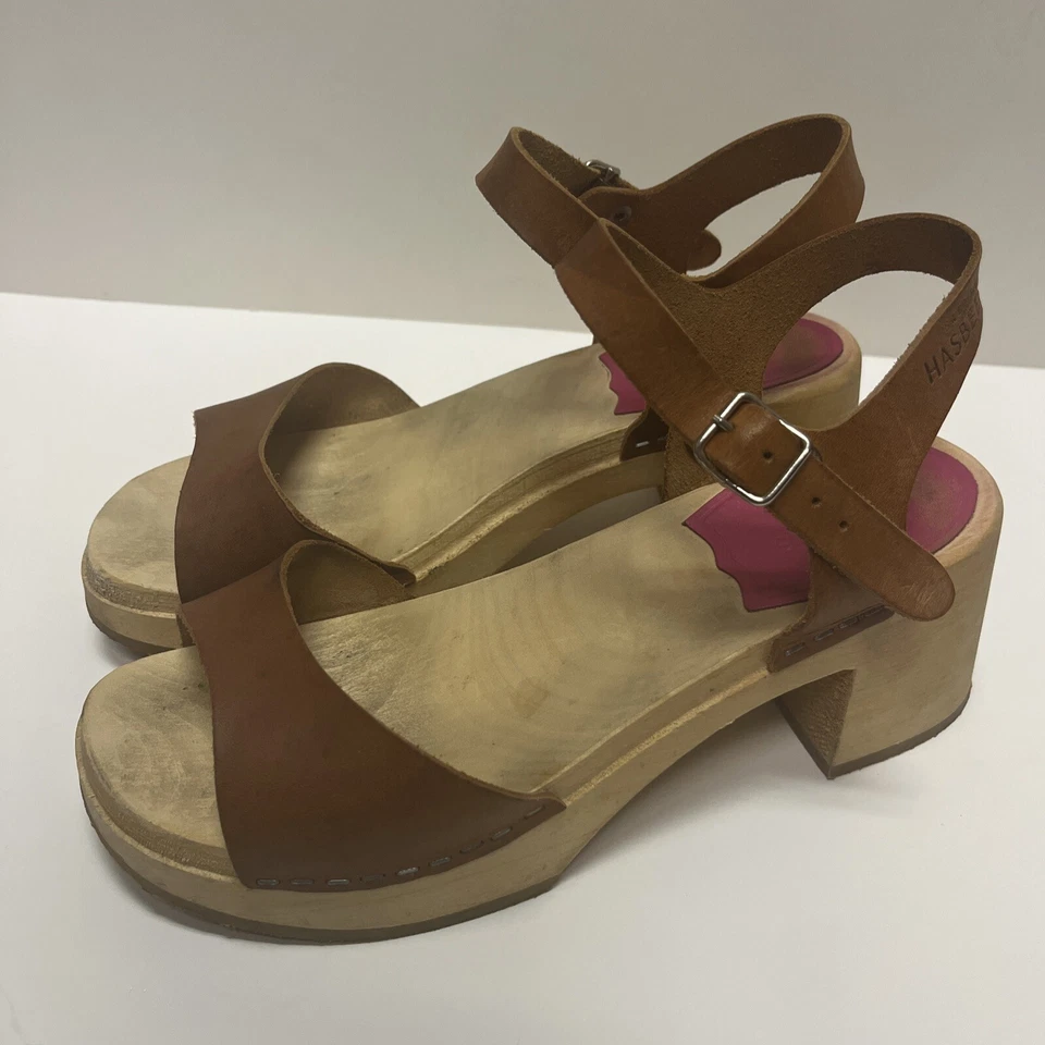 Swedish Hasbeens  Classic Sandal Brown Size 37 Wood Heel Cognac (6.5-7 us size) - Image 2 of 4