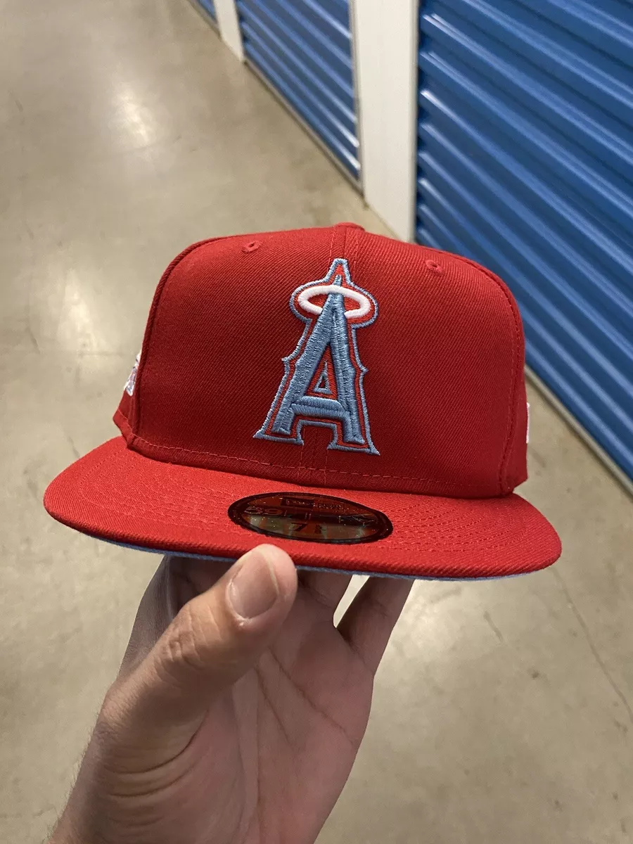 Baby blue and store red hat