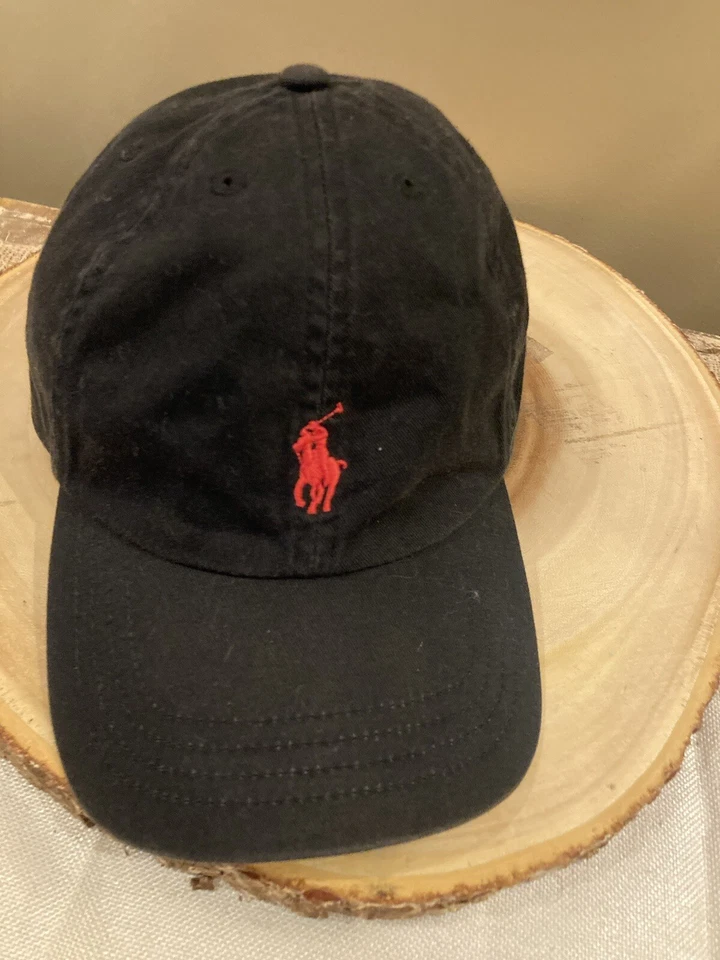 Polo Ralph Lauren Negro Rojo Poni Jóvenes Niños 8-20 Ajustable Correa Trasera Gorra Sombrero Foto 2 de 4
