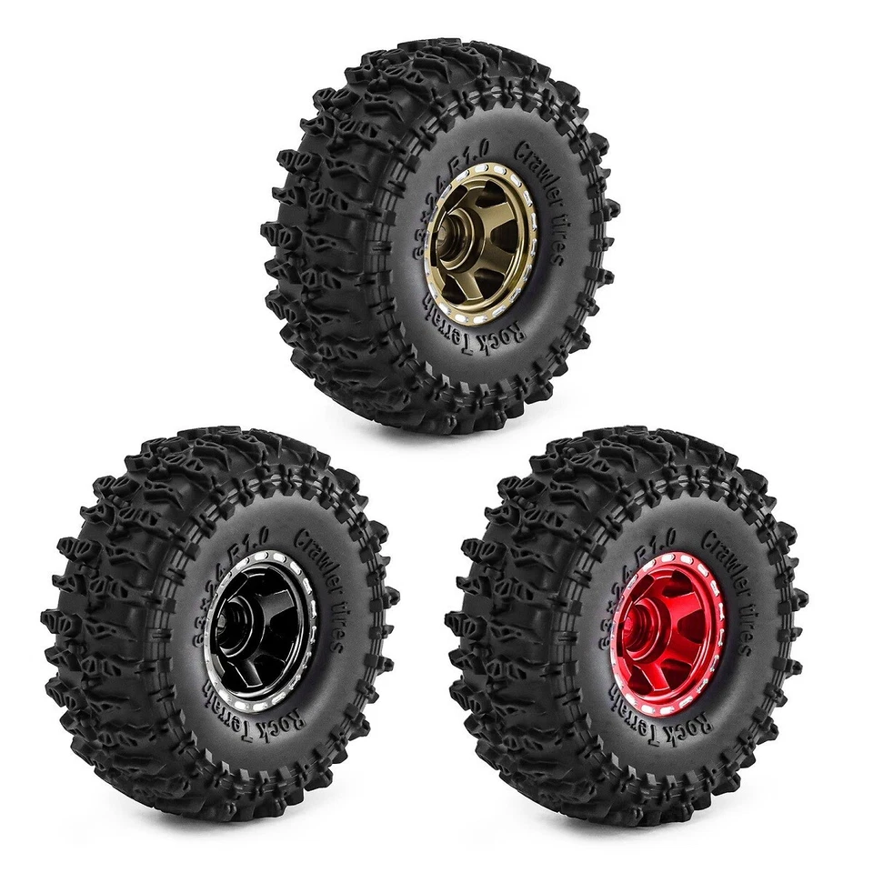 4Pcs 1.0 inch Beadlock Wheels and Tires Set for 1/24 SCX24 AX24 FCX24 1/18 TRX4M - Image 2 of 4