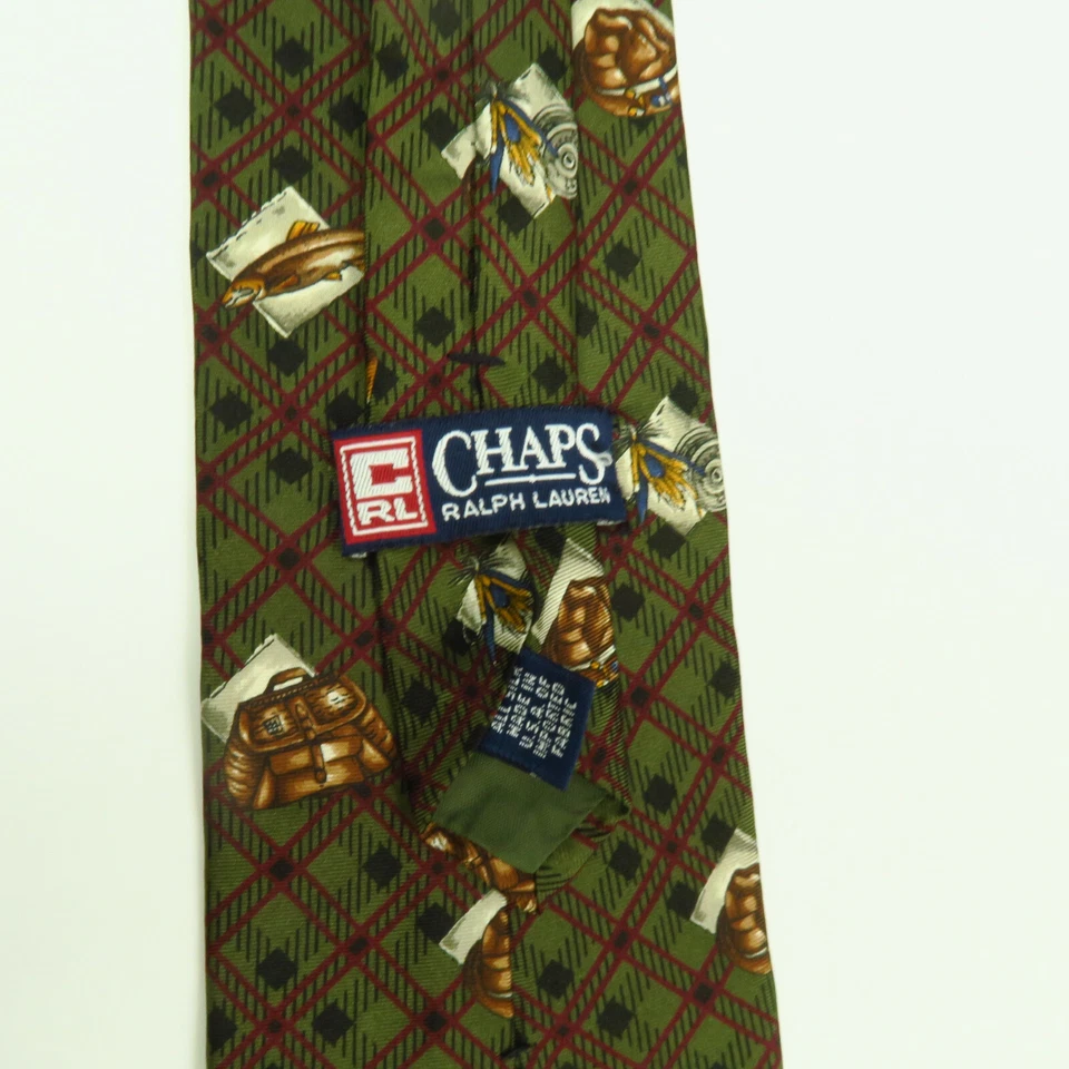 Corbata de pesca con mosca vintage Chaps de Ralph Lauren para hombre 56"x4" carretes de caña de pescar verde Foto 3 de 4