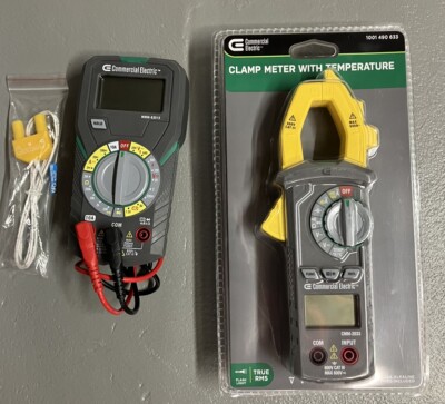 Commercial Electric Clamp Meter with Temperature 1001-490-633 600V + Multimeter