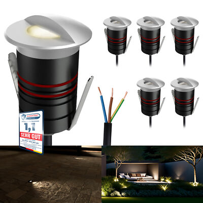 6er Pack JAVO LED Bodenstrahler IP67 230V silber seitliches Licht warmweiß