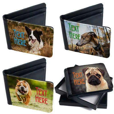 KRAFTYGIFTSUK Personalised Dog Wallet Bi Fold Card Holder Mens Custom Text Pet Birthday Gift