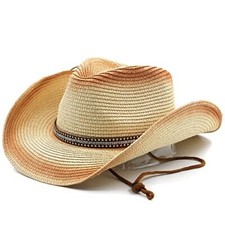 Mens Straw Cowgirl Cowboy Hat Women Floppy Packable Wide Brim One Size Beige