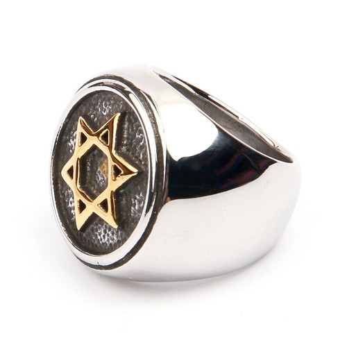 Anello Vintage Esagramma Sigillo Stella Acciaio Inox Uomo Ragazzo Stella di David - Foto 19 di 20