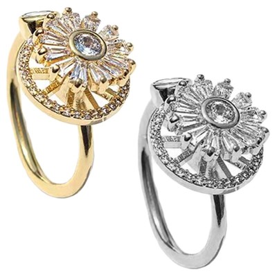Zirconia Adjustable Open Ring Spinner Ring for Anxiety Stress Relief Gift