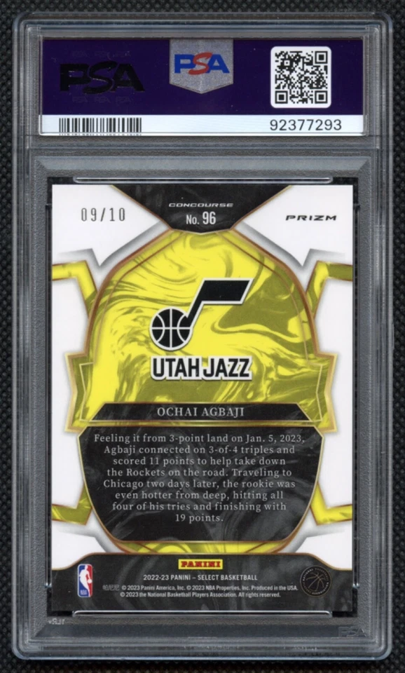 2022-23 Panini Select Ochai Agbaji Rookie 9/10 Gold Flash PSA 9 Mint - Image 2 of 3