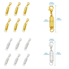 20Sets Column Brass Magnetic Clasp with Brass Lobster Claw Clasps Rings 38.5x6mm