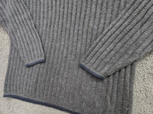 Vintage Sweater Men's Large Knit Textured Striped Henley Pullover Grandpa 90s - Picture 3 of 6