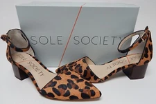 Sole Society Katarina Size US 9 M EU 40 Womens Fur Ankle Strap Pumps Tan/Leopard