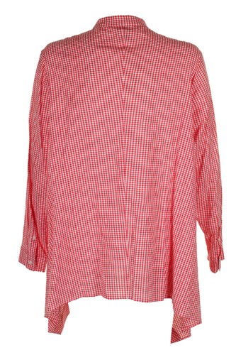 Anne Klein Tomatenrot Langarm Baumwolle Asymmetrisch Gingham Shirt 2 - Bild 2 von 3