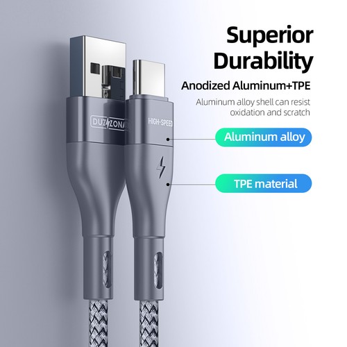 Smart Chip USB A to USB C Charger Cable Premium Nylon Cord Quick Charging Sync - Picture 10 of 12