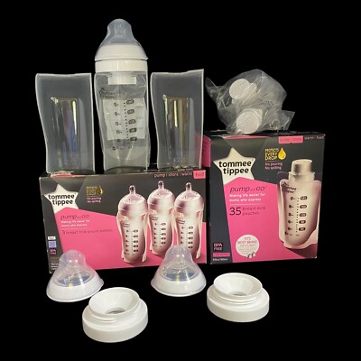 Breast Milk Pouch Bottles 3 Tommee Tippee Pump & Go 6 FOz & 35 Storage Bags READ