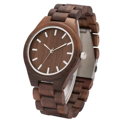 Orologio da polso casual legno di noce uomo legno quarzo marrone bracciale bambù regalo - Foto 6 di 8