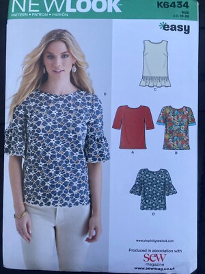 New Look Schnittmuster K6434 einfach zu machen Oberteile Größen 10-22 ungeschnitten