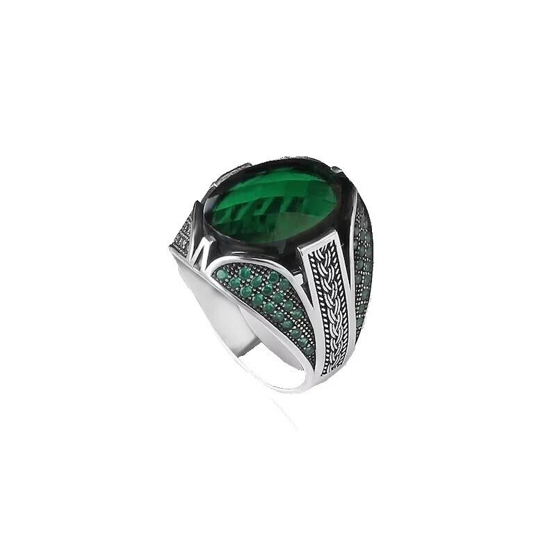 Emerald Signet anillos de plata de ley para hombres
