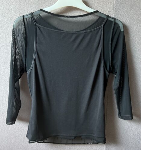 2 in 1 Festlich Top Chiffon Bluse/Shirt 3/4 Arm Pailletten Perlen schwarz S TOP - Bild 8 von 9