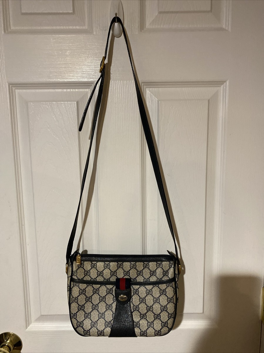 Authentic Vintage GUCCI Ophidia Navy Monogram Canvas Leather