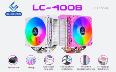 LC 120mm RGB CPU Fan w/Heatsink 1800 RPM RGB 3-pin For Intel and AMD