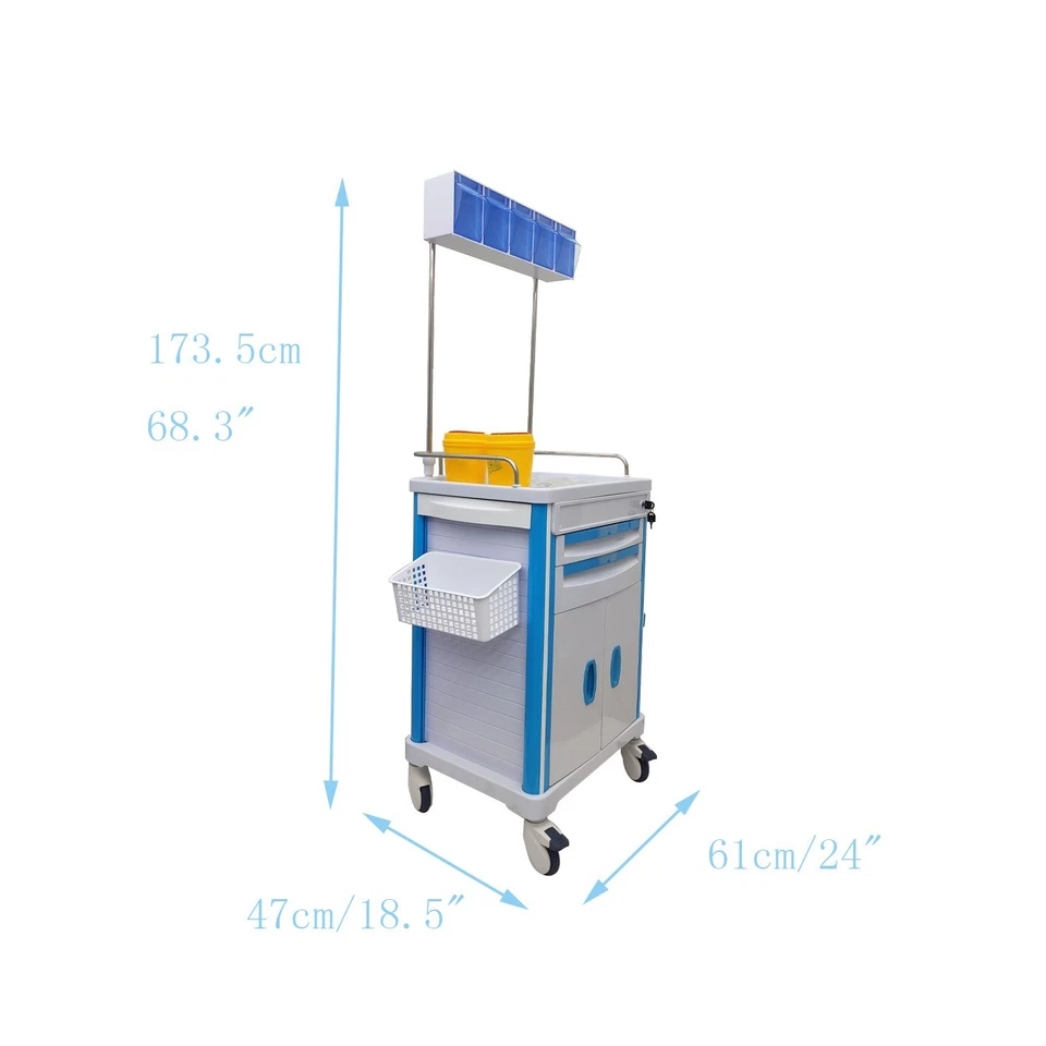 Carro de anestesia carro de emergencia móvil carro de cirugía médica gabinete de almacenamiento Foto 2 de 4