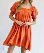 New w Tags!  DAVI & DANI Women's Sz M Orange Square Neck Smocked Dress