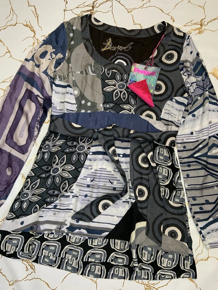 Desigual Damen Blusenkleid Colorblock Geometrisches Muster Größe Large Reißve... - Bild 2 von 4