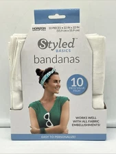 Pack of 10 White Bandanas Large Cotton 22” x 22” - NEW - FREE SHIPPING