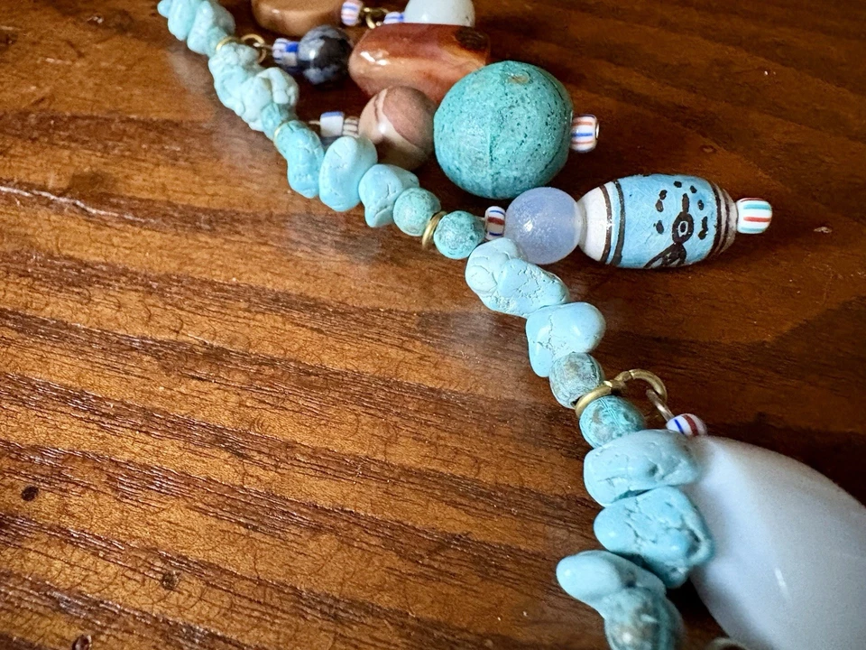 Collar Colgante Escarabajo Colorido Piedra Cerámica Cuentas Étnico Tribal Egipcio Foto 4 de 4