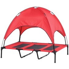 48"x36" Elevated Dog Cot Cooling Pet Bed w/ UV Canopy Shade Red