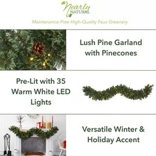 Nearly Natural 6ft. Mixed Pine and Pinecone Artificial Garland with 35 Clear LED