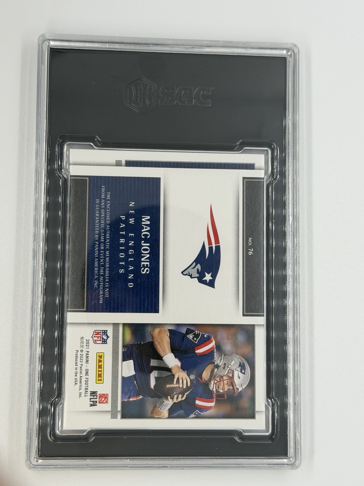 2021 Panini One Mac Jones RC Square One Quad Patch Auto /49 SGC 9 RPA #76 view 2