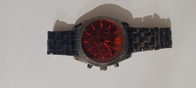 George Men's Analog Watch Black Stainless Steel Bracelet Red Dial Quartz NEW