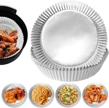 100 PCS Aluminum Foil Air Fryer Liners, 6.3"Round-100PCS, Silver 