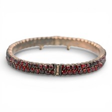 ANTIQUE VICTORIAN BOHEMIAN GARNET BANGLE BRACELET YELLOW GOLD FILLED SIZE 6.25