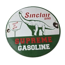 Vintage Sinclair Gasoline Sign - Dino Supreme Station Oil Pump Porcelain Sign