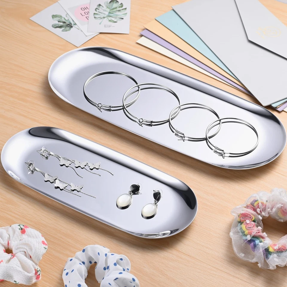 Silver Oval Stainless Steel Tray (30cm x 12cm) – Mini Coffee Table Tray for J... - Image 4 of 4