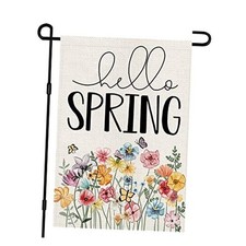 Hello Spring Floral Garden Flag 12x18 Inch Double Sided Burlap 12" X 18"
