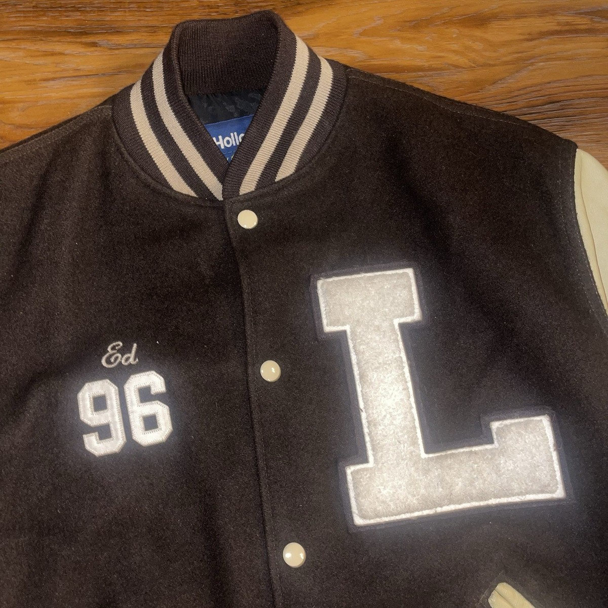 Vintage Holloway Letterman Varsity Jacket Mens XL Brown L Patch