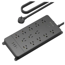  Surge Protector Power Strip, 4000 Joules, 5 FT Heavy Duty Cord Black 3A1C(17W)