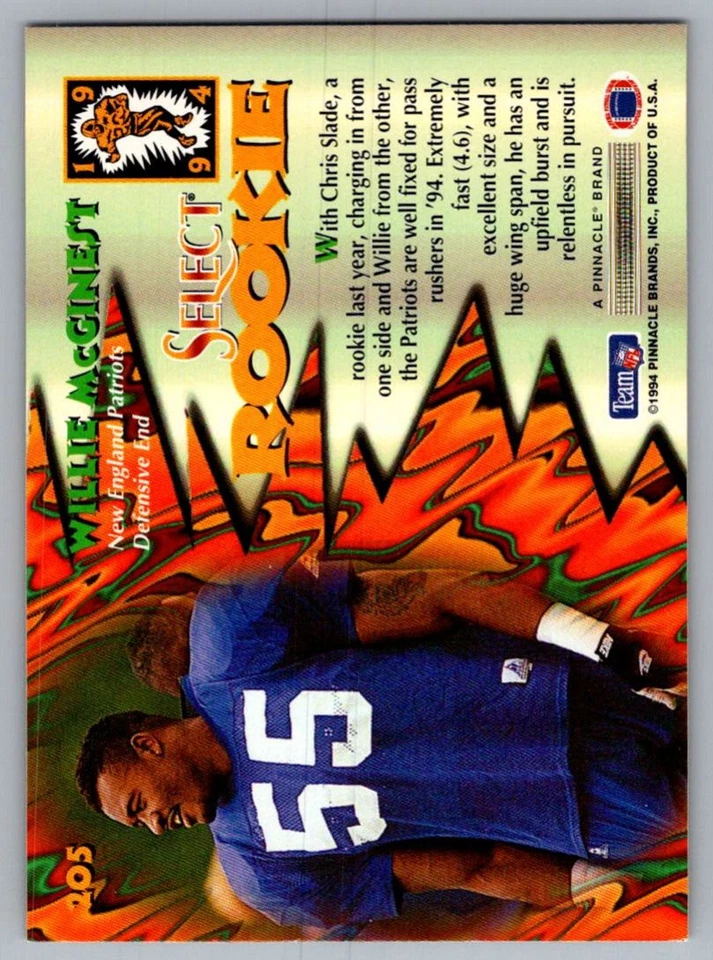1994 Select Willie McGinest Rookie New England Patriots #205 - Image 2 of 2