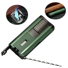 Portable Metal Windproof Jet 3 Flame Refillable Butane Torch Cigar Lighter Punch