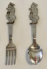Vintage Walt Disney Donald Duck Spoon & Fork Set Stainless Steel Silverware